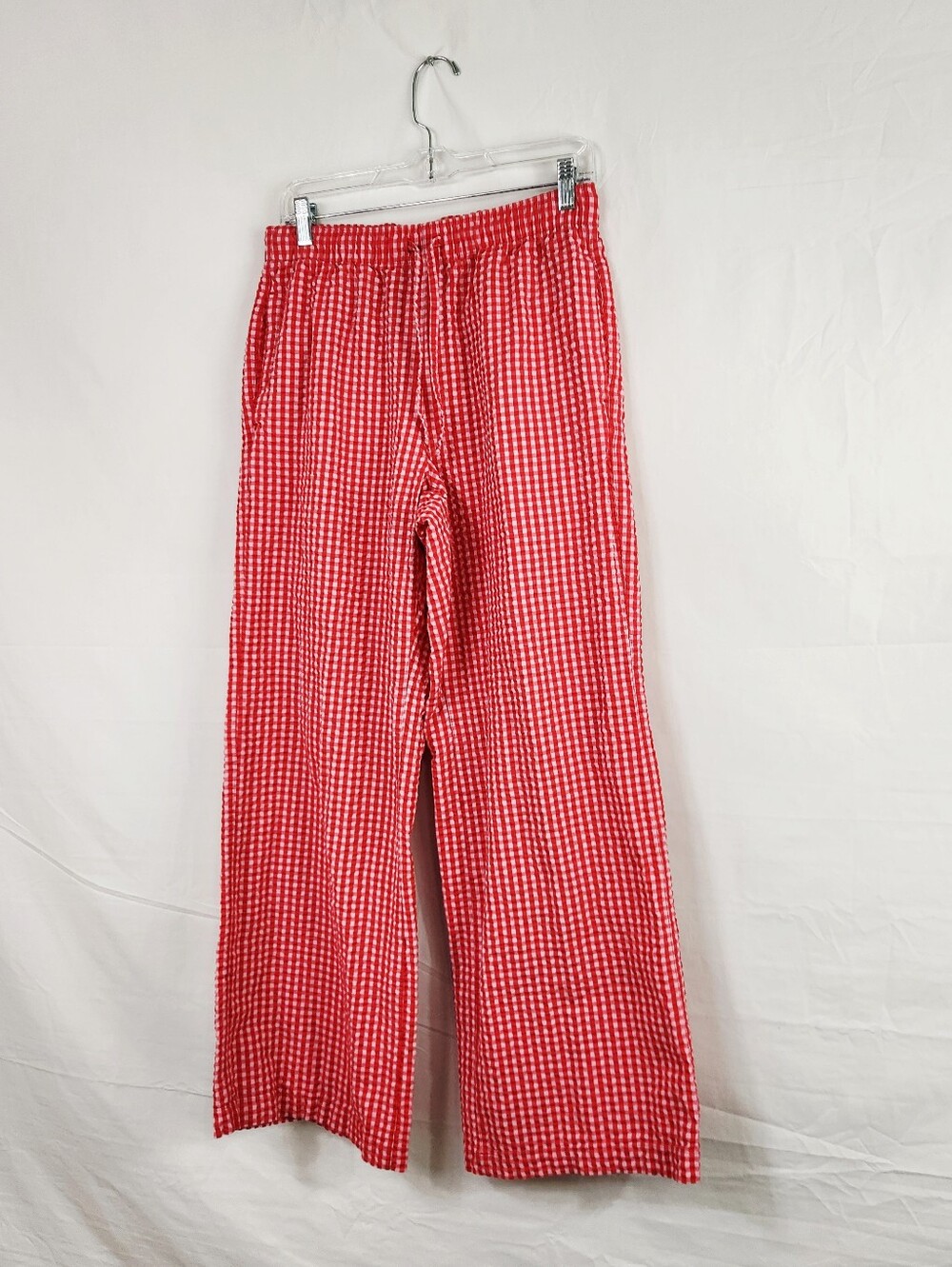 Lands End Cotton Gingham Plaid Wide Leg Pants